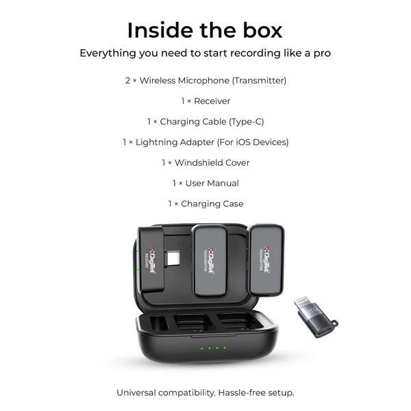Digitek (DWM 120) Wireless Microphone System, Noice Reduction, 2.4G Mic with 50m Range & 4.5Hr Battery, for iPhone & Android Smartphones, Ideal for Vlogging, Streaming & Interviews Digitek (DWM 120) Wireless Microphone System, Noice Reduction, 2.4G Mic with 50m Range & 4.5Hr Battery, for iPhone & Android Smartphones, Ideal for Vlogging, Streaming & Interviews